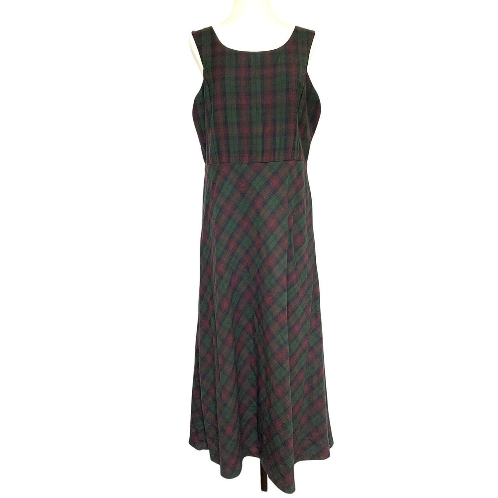 VTG Laura Ashley Christmas Holiday Dress Plaid Tartan Wool Cottage Academia Prep - Picture 2 of 8